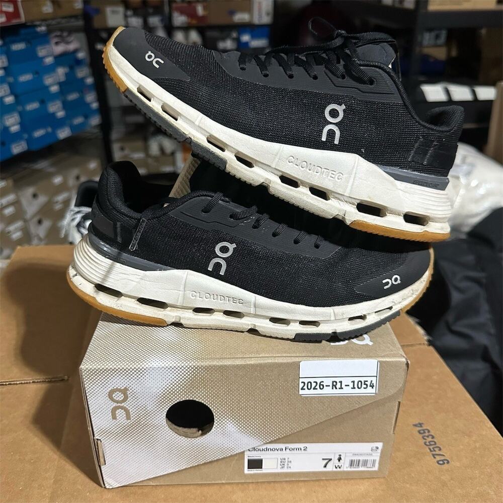 On Cloudnova Form 2 'Black/Ivory' CloudTec Gum Sneakers | Womens 7 W | Preowned